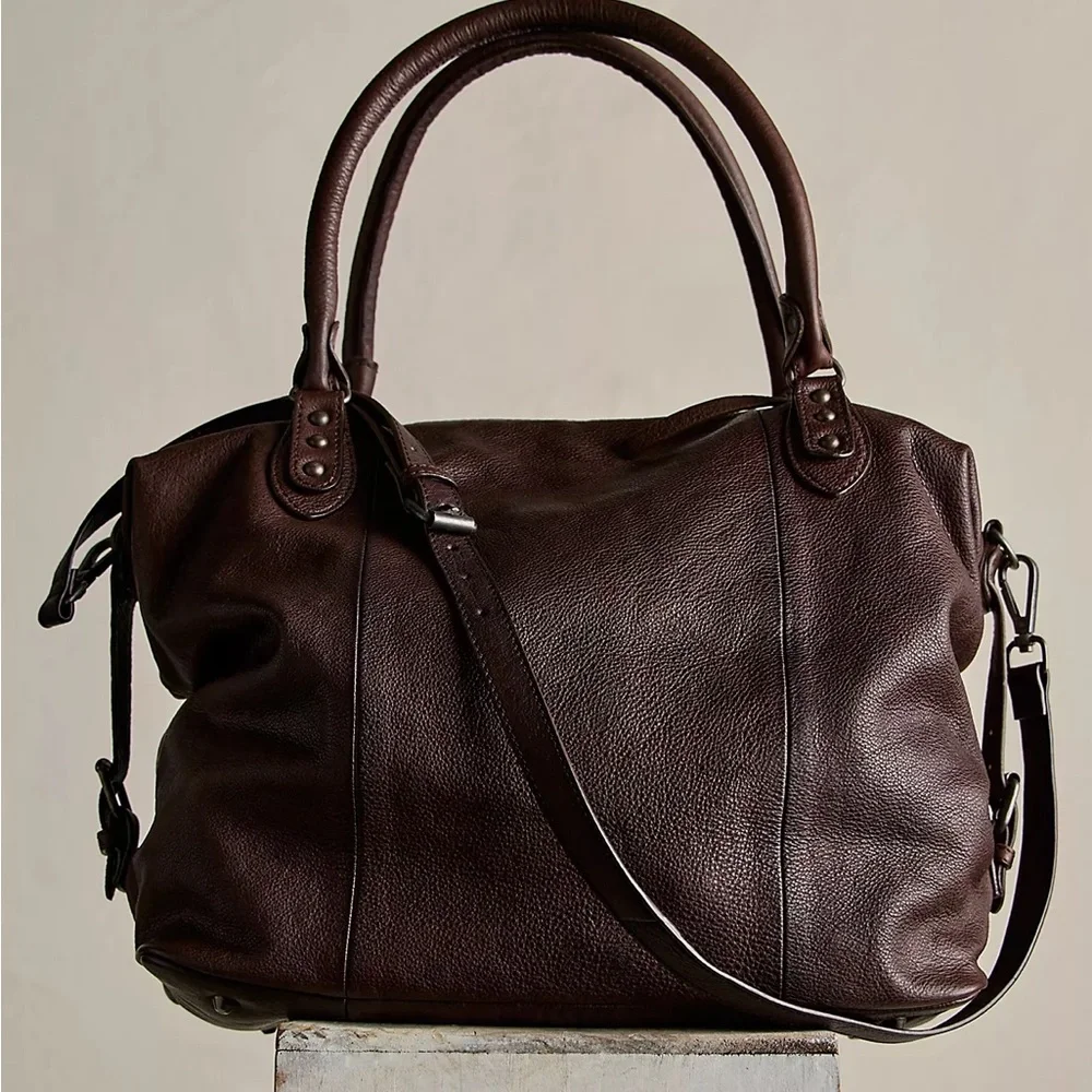 Free People Dark Brown Leather Tote Bag